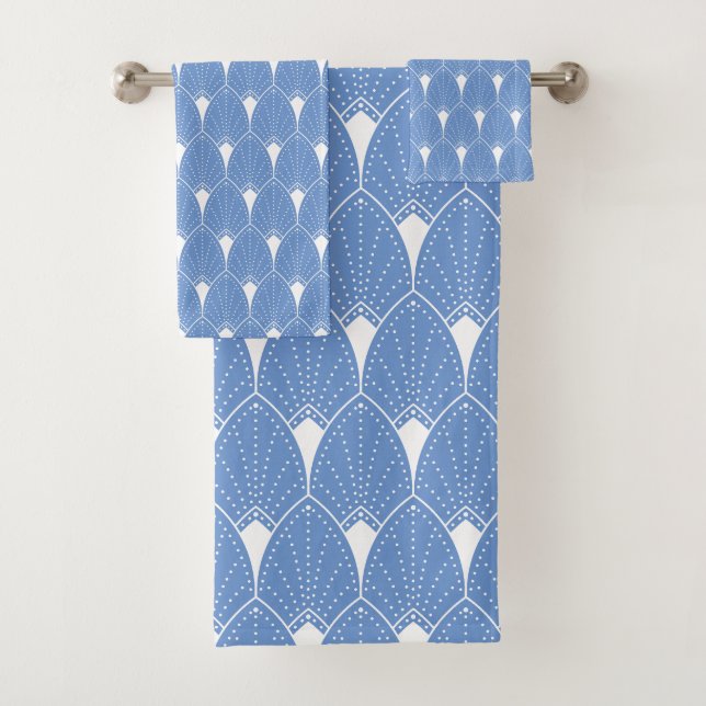 Powder blue and white Art Deco pattern 2 Bath Towel Set (Insitu)