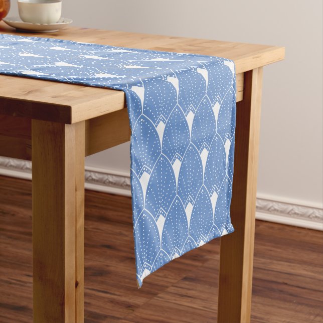 Powder blue and white Art Deco pattern 2 Long Table Runner (In Situ)