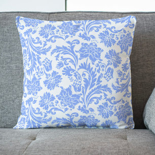 Powder Blue and White Floral Damask Cushion