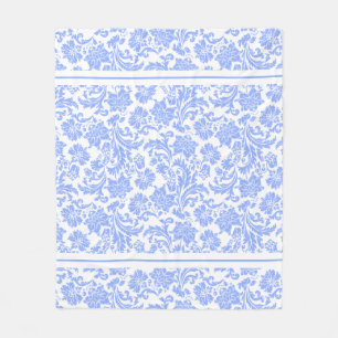 Powder Blue and White Floral Damask Fleece Blanket