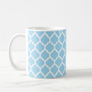 powder blue and White Moroccan Quatrefoil Pattern Coffee Mug