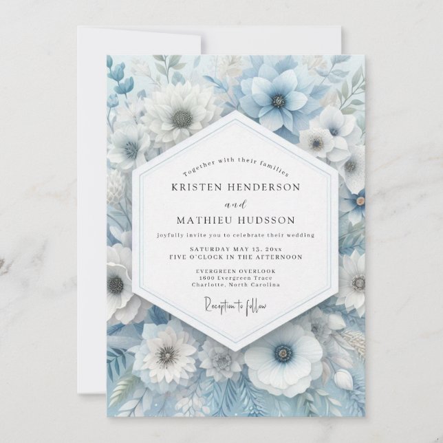 Powder Blue Anemone Wedding Invitation (Front)