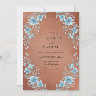 Powder Blue Artistic Bloom Wedding Invitation