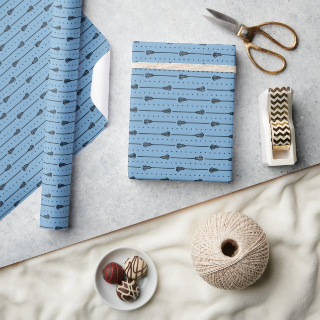 Powder Blue Black Sticks and Dotted Lines Pattern Wrapping Paper (Crafts)