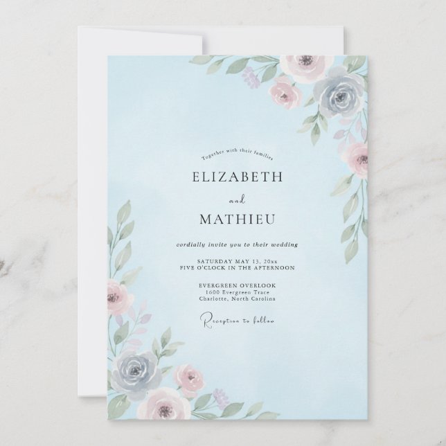 Powder Blue Blossom Wedding Invitation (Front)