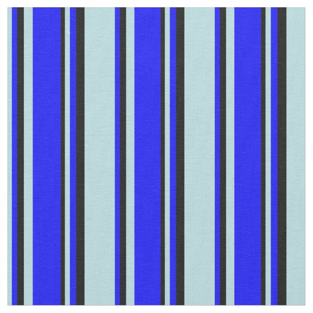 Powder Blue, Blue & Black Coloured Stripes Pattern Fabric (Close Up)