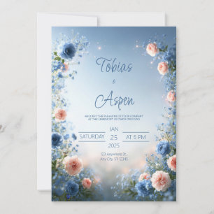 Powder Blue Blush Floral Meadow Wedding Invitation
