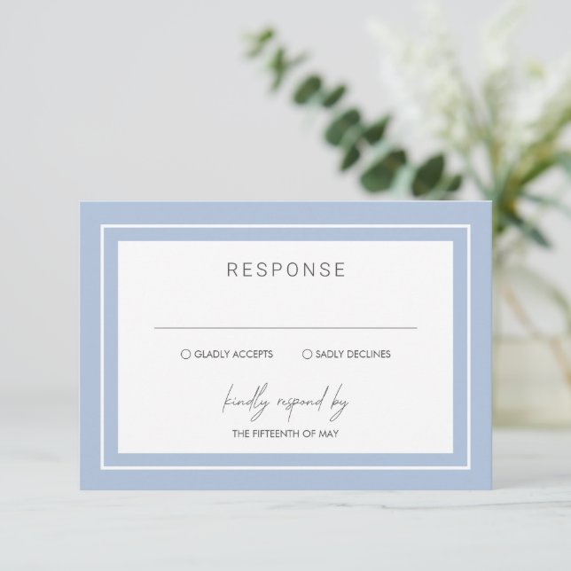 Powder Blue Bold Border Modern Wedding RSVP Card (Standing Front)