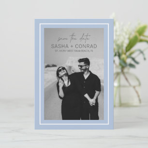 Powder Blue Bold Border Photo Modern Wedding Save The Date