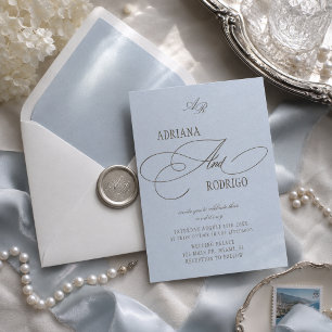 Powder Blue Brown Elegant Wedding Invitation