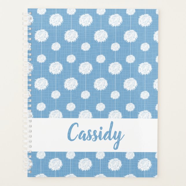 Powder Blue Cheerleader Pom Pom Pattern Planner (Front)