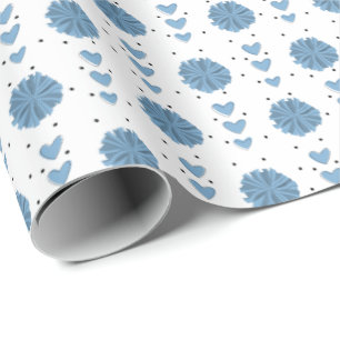 Powder Blue Cheerleader Pom Poms & Hearts Pattern Wrapping Paper