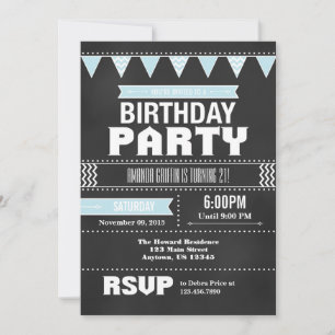 Powder Blue Chevron Chalkboard Birthday Invitation