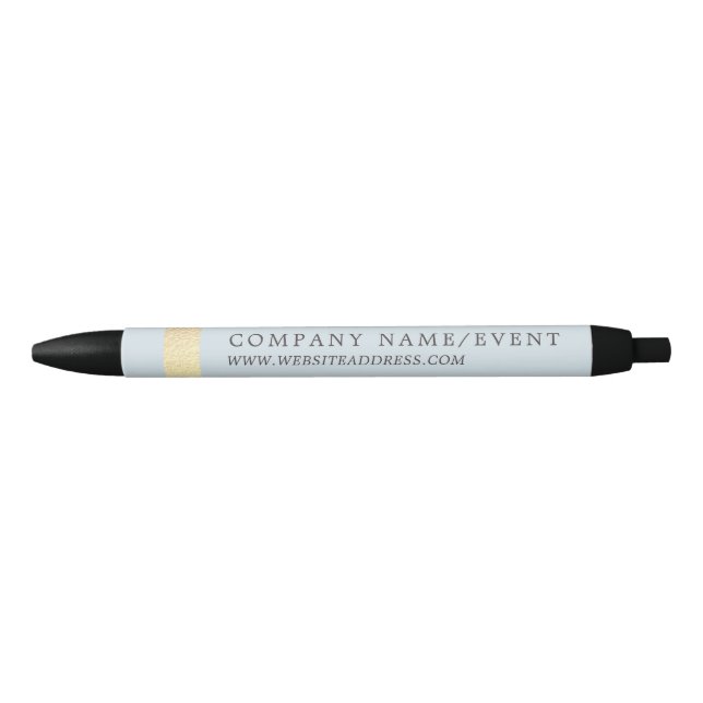 Powder Blue, Chic Gold Foil Stripe, Company/Event Black Ink Pen (Front)
