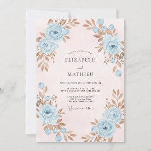 Powder Blue Copper Leafy Wedding Invitation