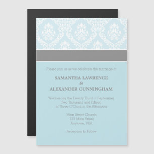 Powder Blue Damask Magnetic Wedding Invitation
