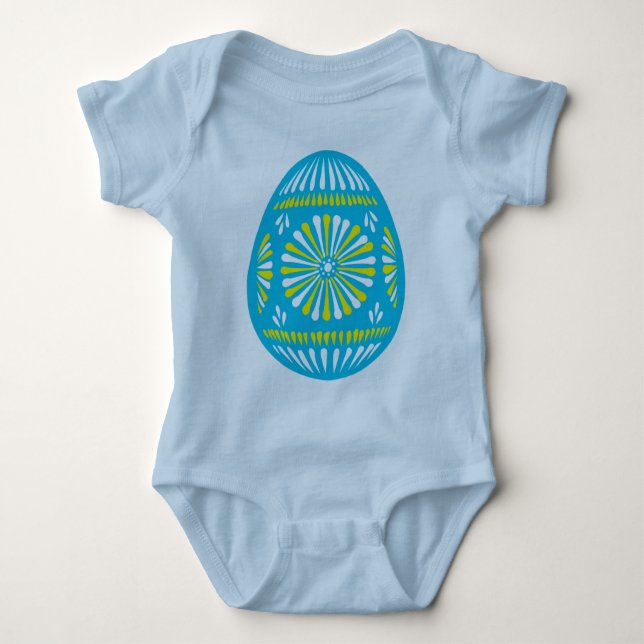 Powder blue decorated easter egg baby bodysuit (Front)