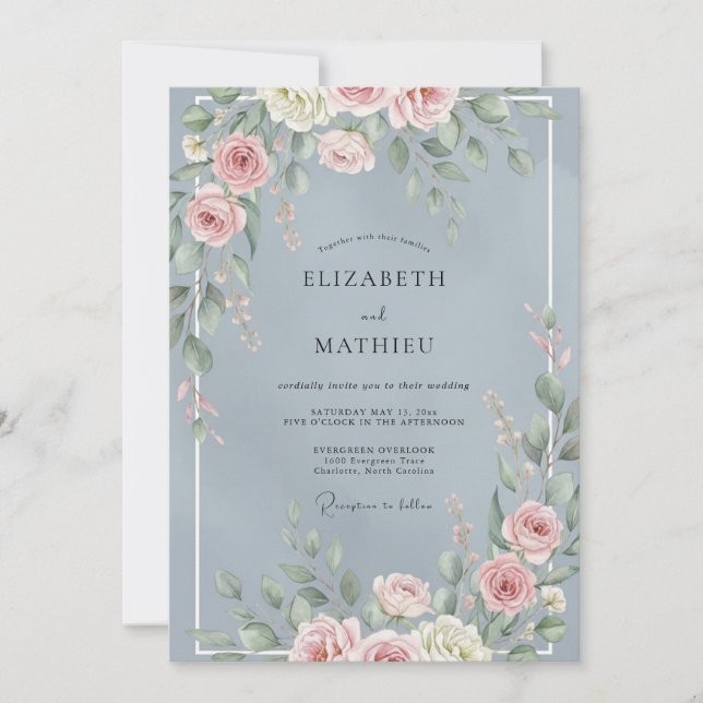 Powder Blue Delicate Botanical Wedding Invitation (Front)