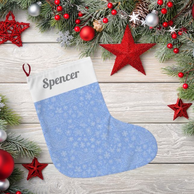 Powder Blue Doodle Christmas Sleigh Pattern Large Christmas Stocking (Creator Uploaded)