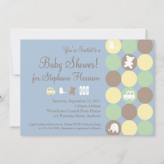 Powder Blue Dots Boy Baby Shower Invitation