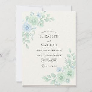 Powder Blue Dreamy Botanical Wedding Invitation