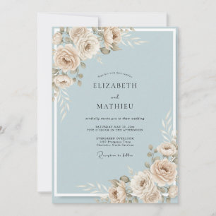 Powder Blue Dusty Rose Wedding Invitation
