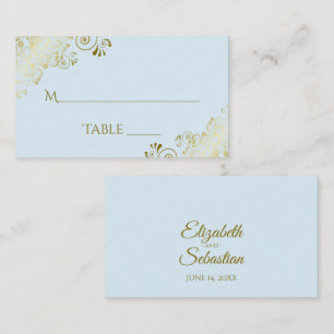 Powder Blue Elegant Gold Lace Wedding Escort Card