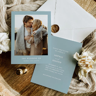 Powder Blue Elegant Text and Photo   Wedding Invitation