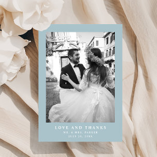 Powder Blue Elegant Text and Photo   Wedding Thank You Card