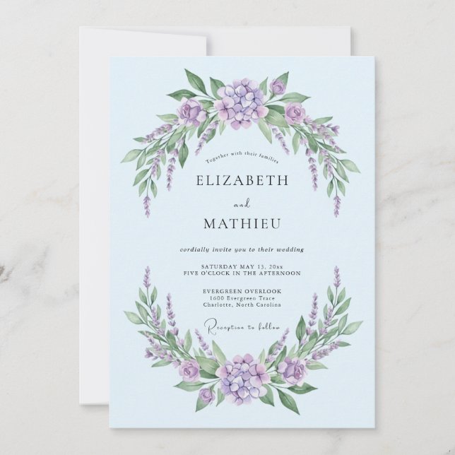 Powder Blue Ethereal Lavender Wedding Invitation (Front)
