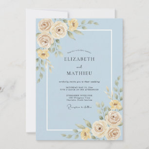 Powder Blue Exquisite Rose Spring Wedding Invitation