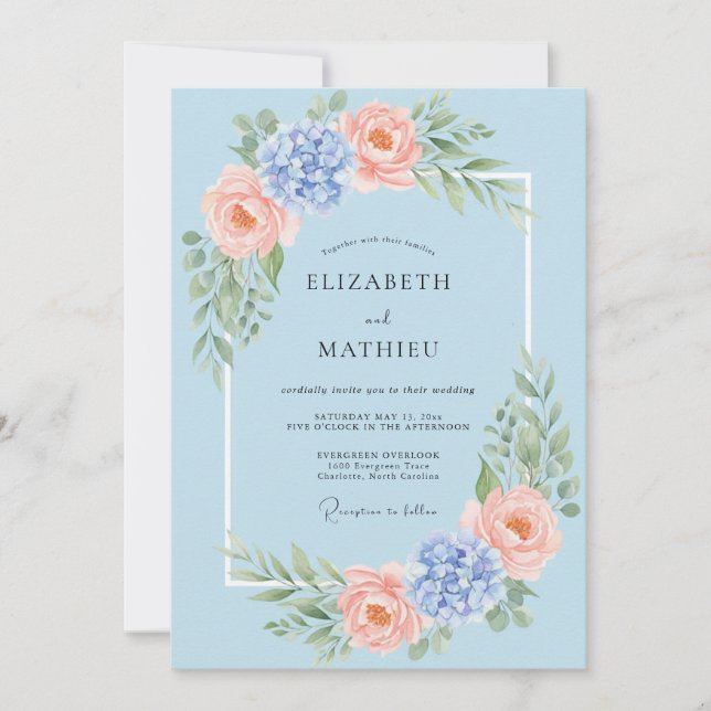 Powder Blue Exquisite Spring Wedding Invitation (Front)