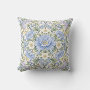 Powder Blue Floral Garden Ornate Border Cushion