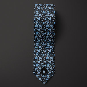 Powder Blue Floral on Black Neck Tie