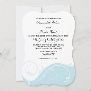 Powder Blue Floral Swirl Bracket Wedding Invites