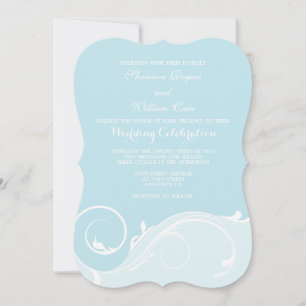 Powder Blue Floral Swirl Bracket Wedding Invites
