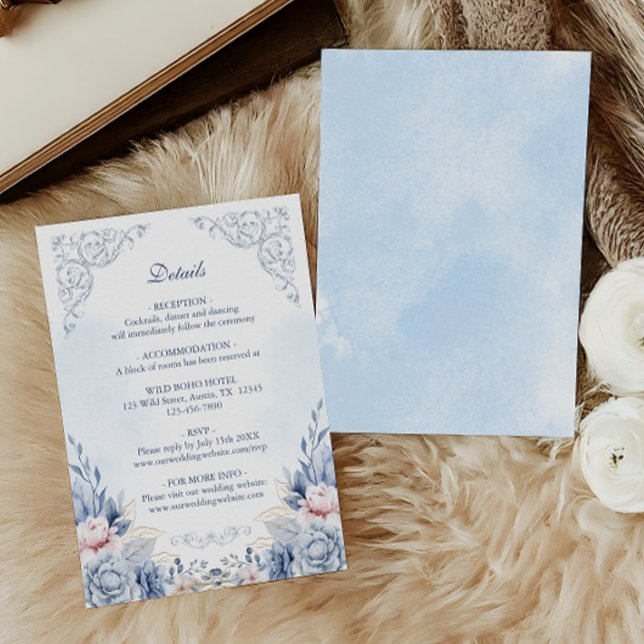 Powder Blue Floral Wedding Details Enclosure Card (Creator Uploaded)