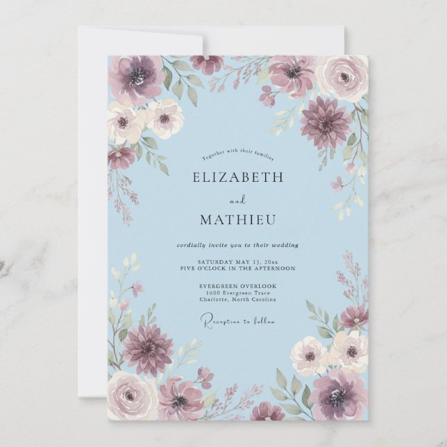 Powder Blue Gentle Botanical Wedding Invitation (Front)