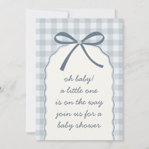 Powder Blue Gingham Bow Baby Shower Invitation