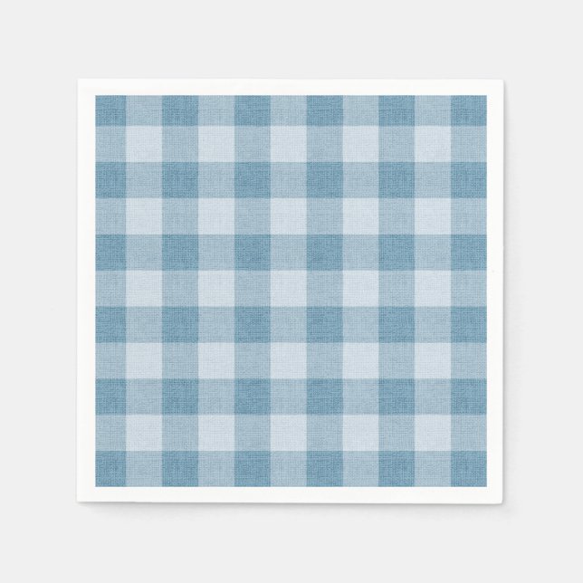 Powder Blue Gingham Buffalo Check Linen Texture Napkin (Front)