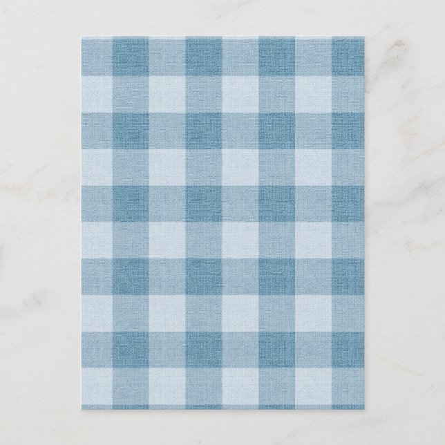 Powder Blue Gingham Buffalo Check Linen Texture Postcard (Front)