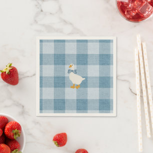 Powder Blue Gingham Goose Baby Shower Check Napkin