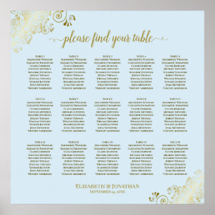 Powder Blue & Gold 15 Table Wedding Seating Chart