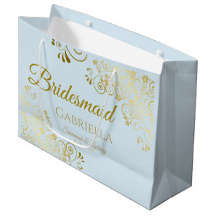 Powder Blue & Gold Lace Elegant Bridesmaid Large Gift Bag