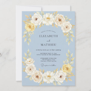 Powder Blue Graceful Botanical Wedding Invitation
