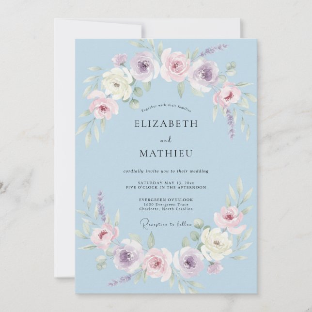 Powder Blue Graceful Spring Wedding Invitation (Front)