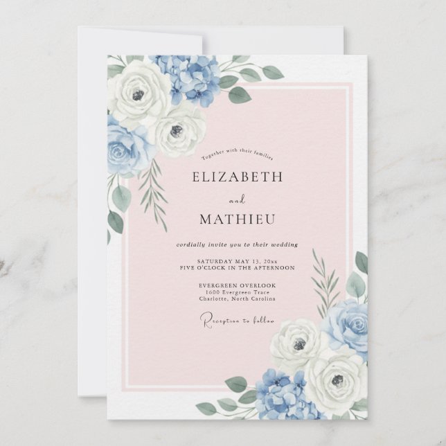 Powder Blue Graceful Summer Wedding Invitation (Front)