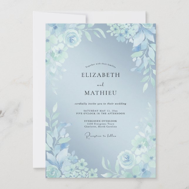 Powder Blue Graceful Winter Wedding Invitation (Front)