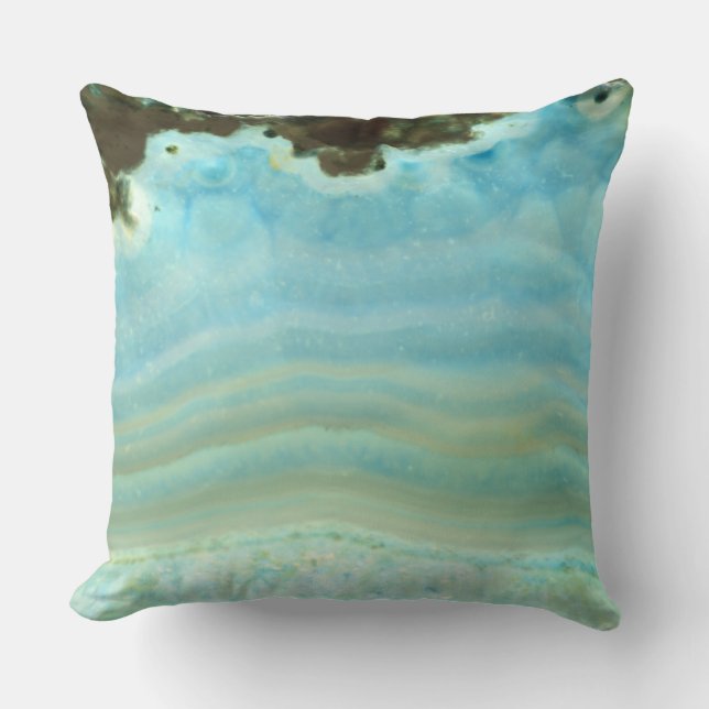 Powder Blue Grey Agate Geode Rock Crystal Patterns Cushion (Front)