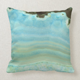 Powder Blue Grey Agate Geode Rock Crystal Patterns Cushion